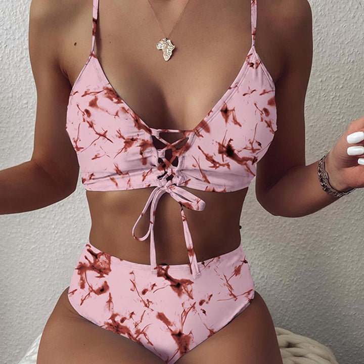 Damen Hochtailliertes Bikini-Set mit verstellbaren Schnürdetails Echo Archiv
