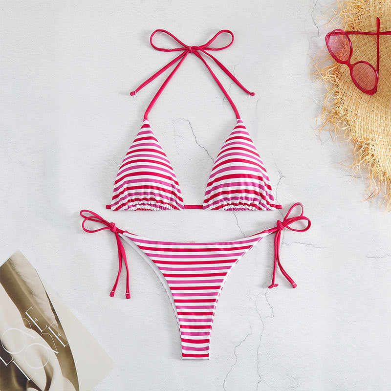 Damen Triangel-Bikini mit verstellbaren Bindebändern und kontrastierenden Streifen Echo Archiv