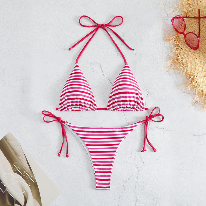 Damen Triangel-Bikini mit verstellbaren Bindebändern und kontrastierenden Streifen Echo Archiv