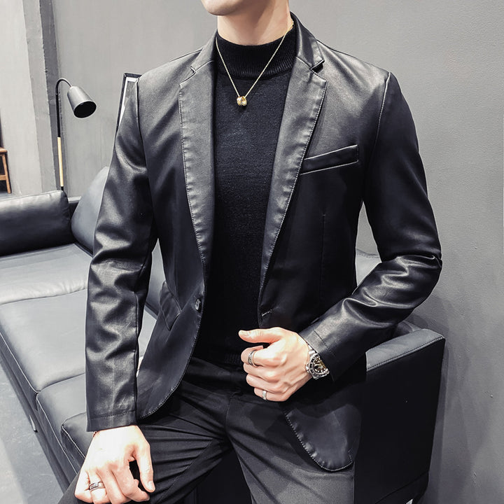 Herren Slim-Fit Lederblazer mit taillierter Silhouette und klassischem Reverskragen Echo Archiv