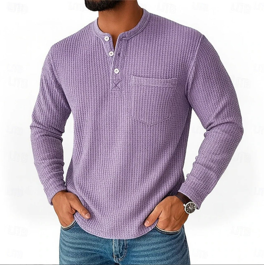 Herren Langarm Henley mit Waffelstruktur und Brusttasche thermisches Langarmshirt – Marzano