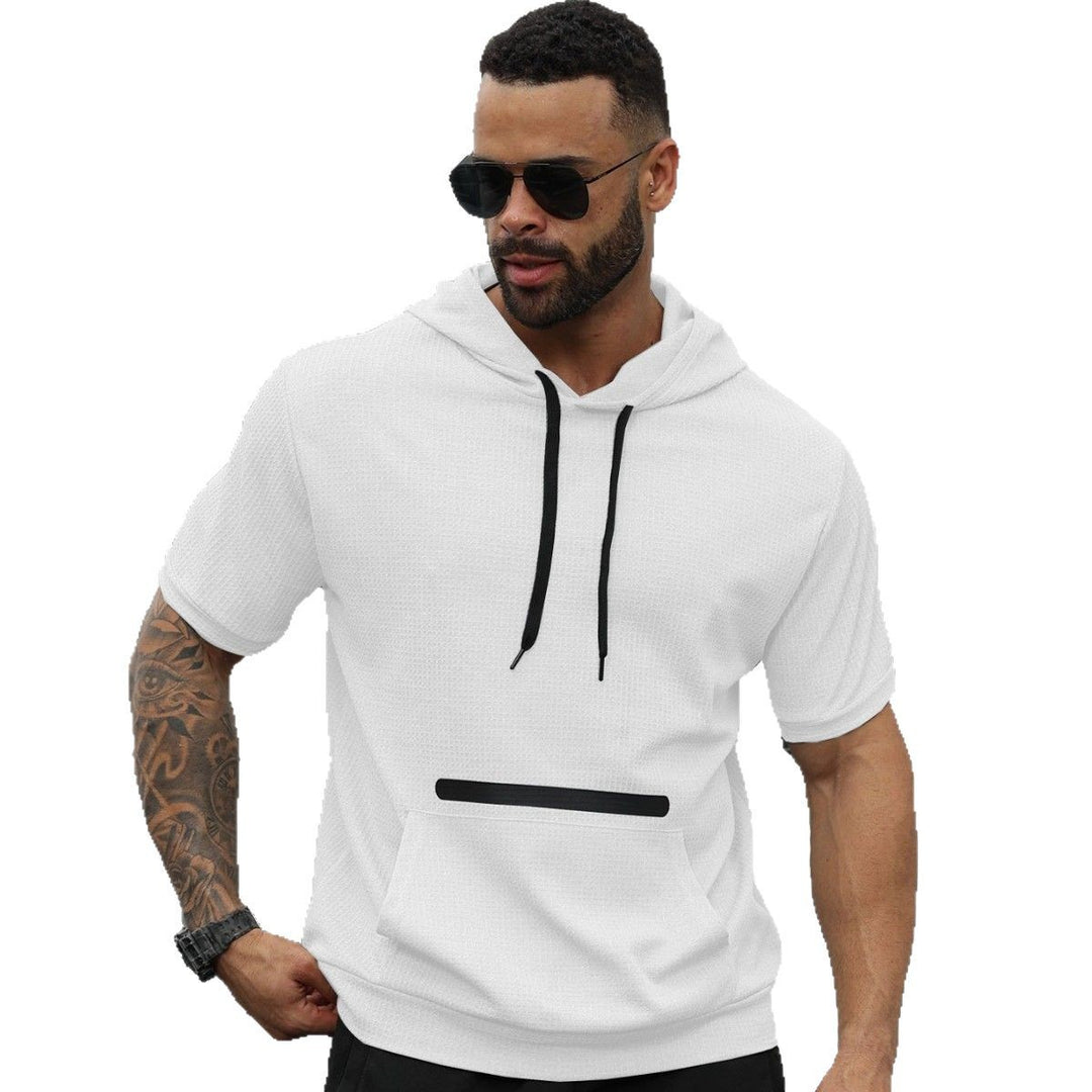 Herren lässiges Kurzarm-Hoodie mit praktischer Kängurutasche Echoarchiv