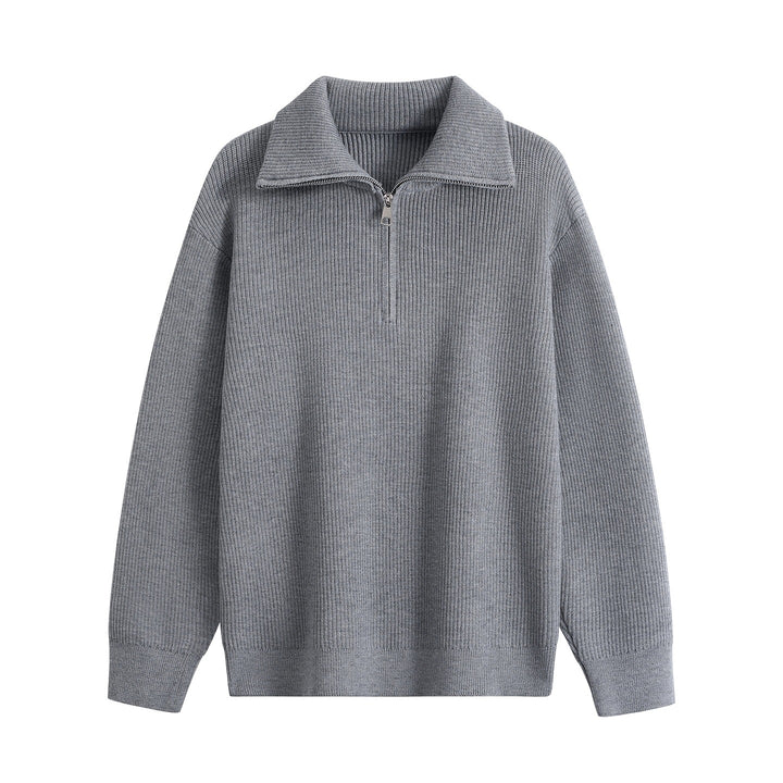 Herren Halbzip-Strickpullover mit Rippenstruktur und großem Umlegekragen Echoarchiv