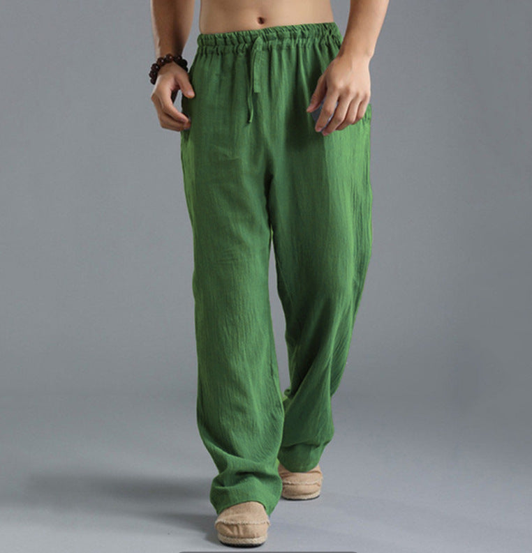 Herren nan lässige Leinenhose mit elastischem Bund, Kordelzug und geradem Bein Echo Archiv
