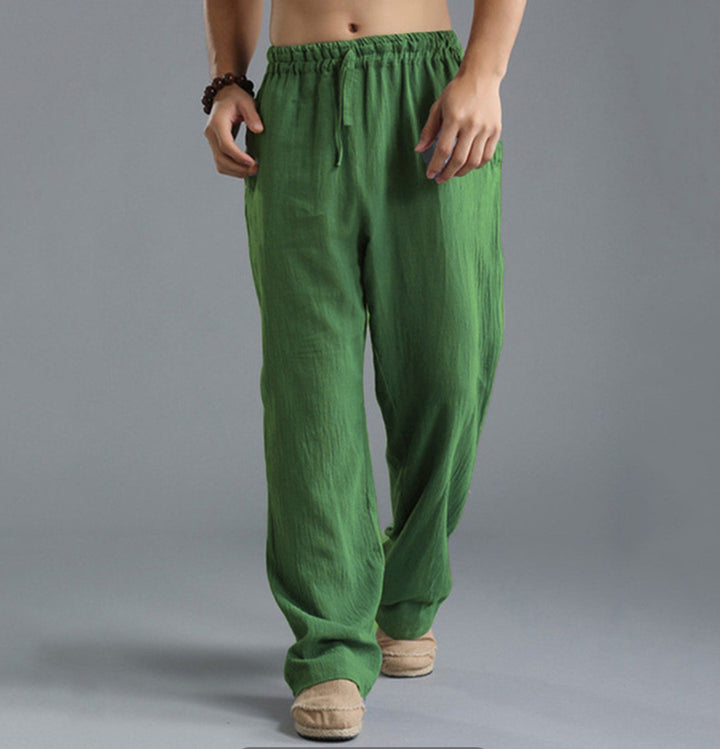 Herren nan lässige Leinenhose mit elastischem Bund, Kordelzug und geradem Bein Echo Archiv
