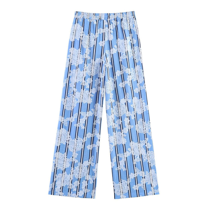 Damen Weite Palazzo-Hose mit elastischem Bund und floralem Streifen-Print Echo Archiv