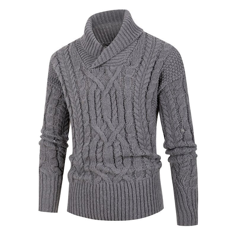 Herren Grobstrickpullover mit Schalkragen und raffinierten Zopfmuster Echoarchiv