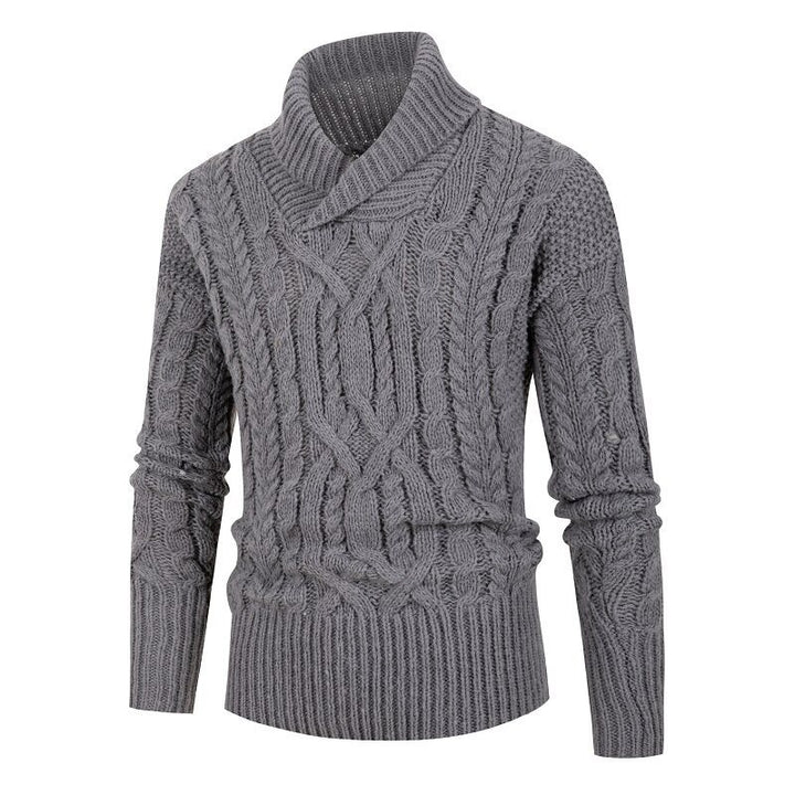 Herren Grobstrickpullover mit Schalkragen und raffinierten Zopfmuster Echoarchiv