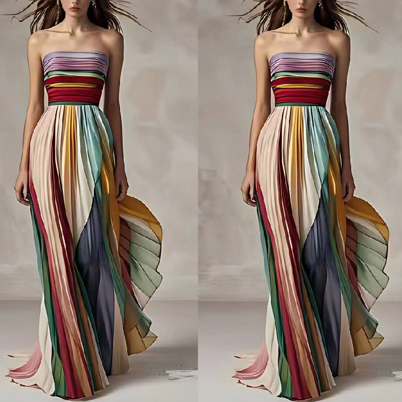 Damen Maxikleid mit Schwingenden Falten und Elegantem Bandeau-Ausschnitt – Valéora