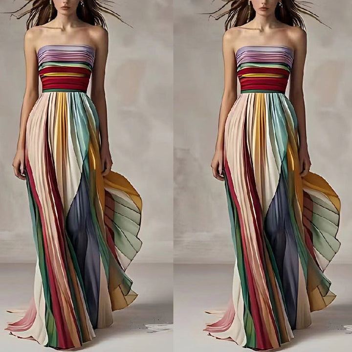 Damen Maxikleid mit Schwingenden Falten und Elegantem Bandeau-Ausschnitt – Valéora