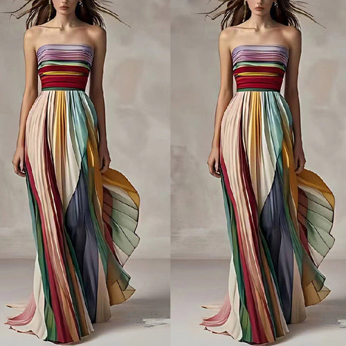Damen Maxikleid mit Schwingenden Falten und Elegantem Bandeau-Ausschnitt – Valéora