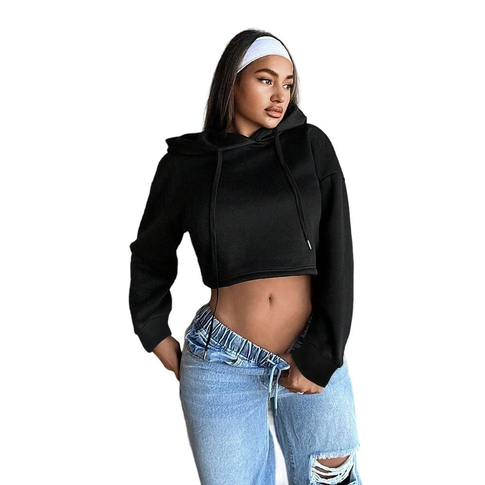 Damen kurzes Kapuzen-Sweatshirt Cropped-Hoodie mit Kordelzug gerippten Bündchen und lässiger Oversize-Passform – Auréline