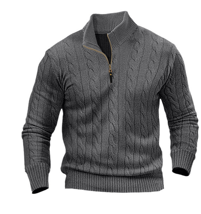 Herren stylischer Strickpullover mit halb offenem Kragen und Zopfmuster Echoarchiv