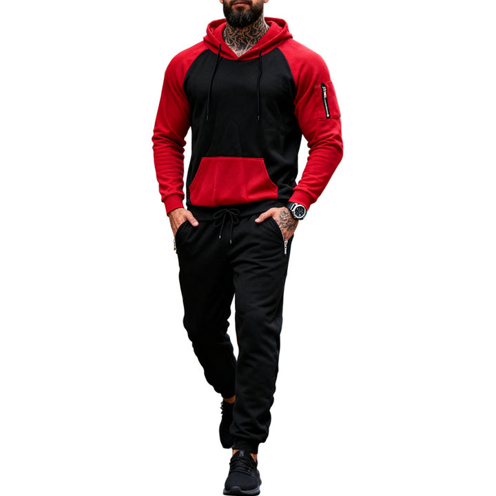 Herren nan zweiteiliges Kapuzen-Sweatset mit Raglanärmeln, Ärmel-Zip-Tasche und tapered Jogginghose Echo Archiv