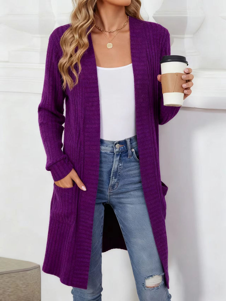 Damen Longcardigan aus geripptem Chenille mit aufgesetzten Taschen – Veloura