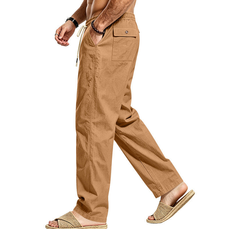 Herren Leichte Relax-Hose mit elastischem Bund, Kordelzug und aufgesetzter Cargotasche Echoarchiv