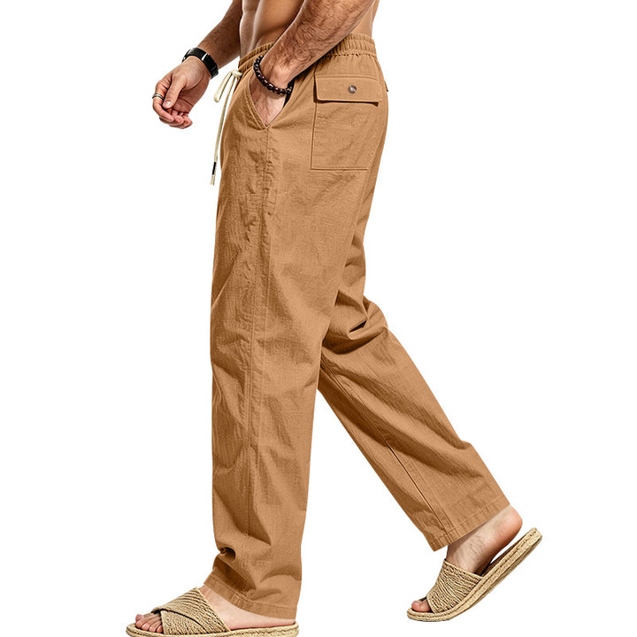 Herren Leichte Relax-Hose mit elastischem Bund, Kordelzug und aufgesetzter Cargotasche Echoarchiv