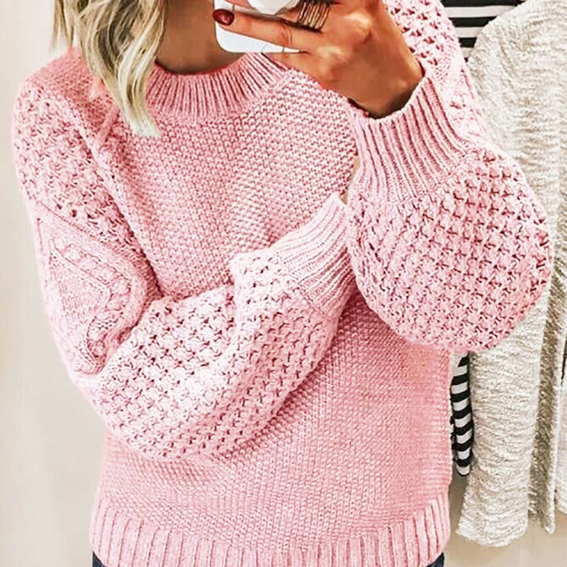 Damen Grobgestrickter Pullover mit Zopfmuster und Ballonärmeln Echo Archiv