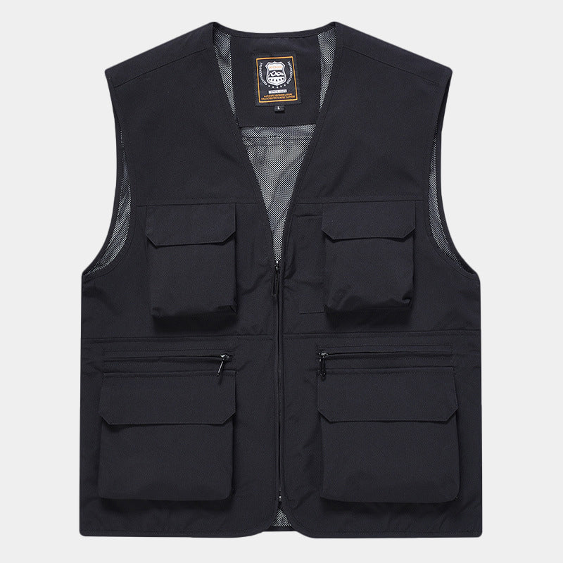 Herren Multifunktionale Utility‑Weste aus technischem Canvas mit Mesh‑Futter und Frontreißverschluss Echoarchiv