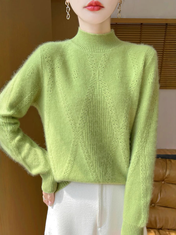 Damen Leichter Mockneck-Feinstrickpullover mit Ajour-Chevron und kaschmirweichem Finish Echoarchiv