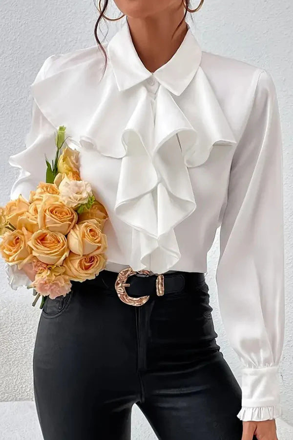 Damen Elegante Rüschenbluse mit Volants, Hemdkragen und Manschetten – Élovi