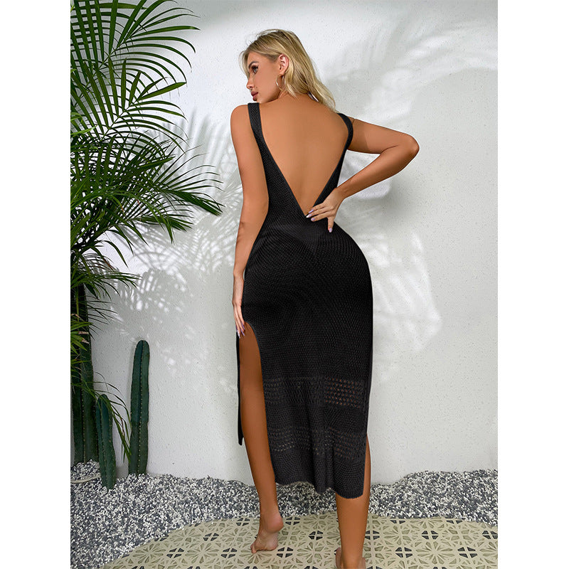 Damen Häkel-Midi-Kleid mit sexy seitlichen Schlitzen und raffiniertem Netzdesign Echo Archiv