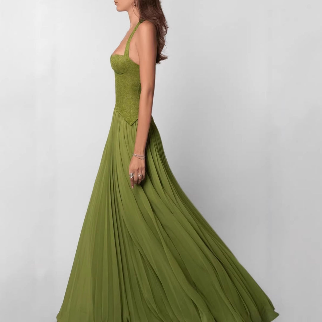 Damen Elegantes Maxikleid mit tiefem V-Ausschnitt und fließendem Rock Echo Archiv