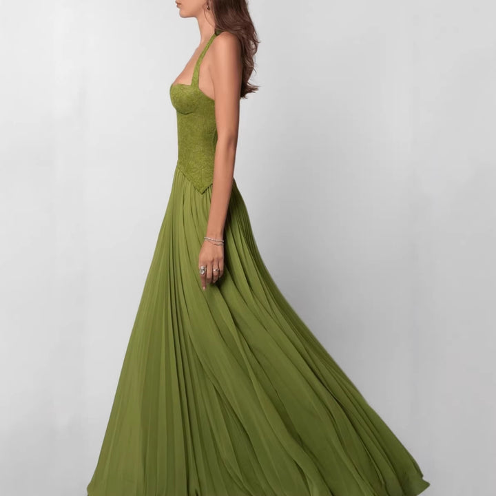 Damen Elegantes Maxikleid mit tiefem V-Ausschnitt und fließendem Rock Echo Archiv