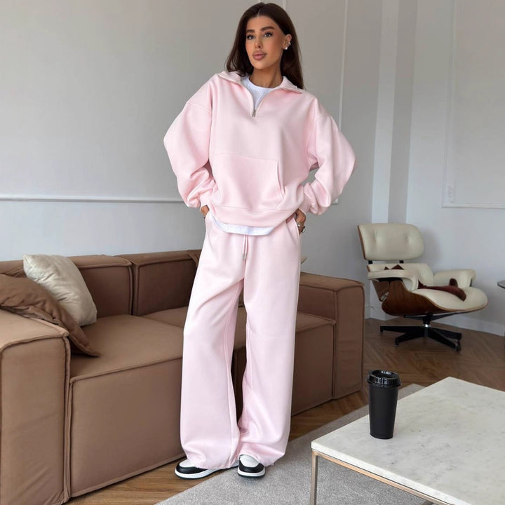 Damen nan weites Halfzip-Lounge-Set mit Kapuzenpullover, Kängurutasche und fließender Wide-Leg-Hose Echo Archiv