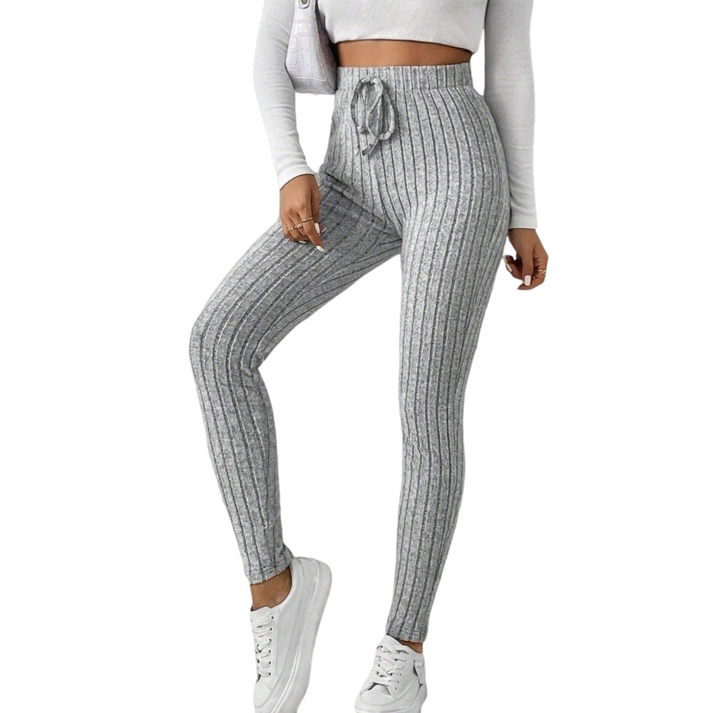 Damen gerippte Highwaist-Stricklegging mit Tunnelzug, elastischer Bund und figurbetonter Skinny-Passform – Avélisse