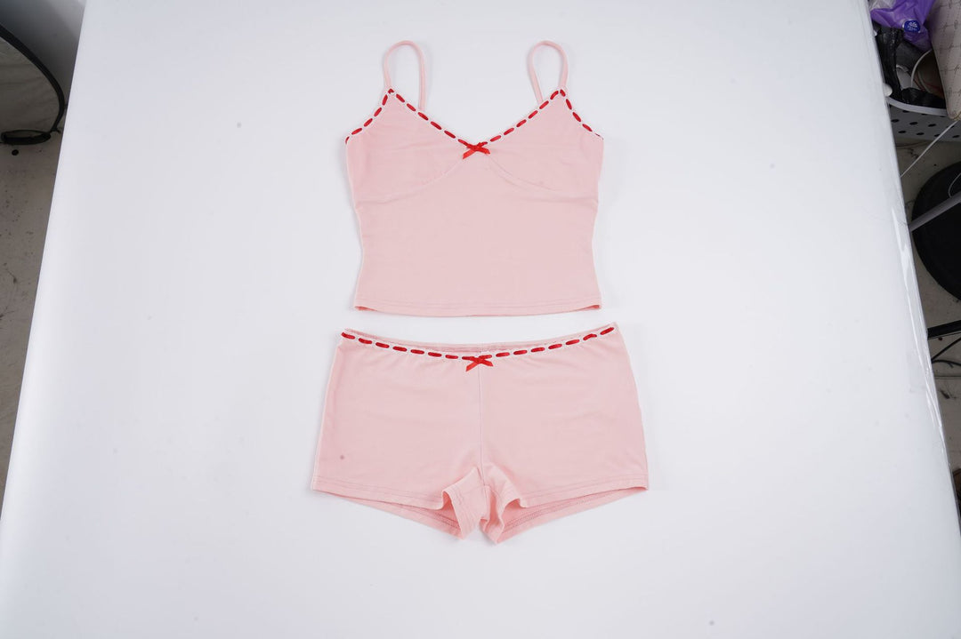 Damen Schlafanzug-Set mit Spaghetti-Trägern und zarten Rüschendetails Echo Archiv