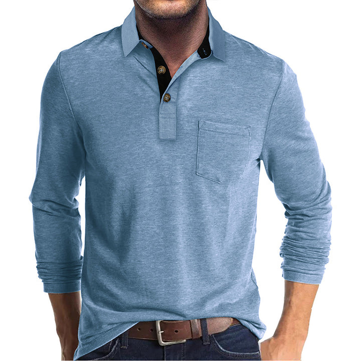 Herren Langarm Poloshirt mit modernem Kragen und Brusttasche Echoarchiv