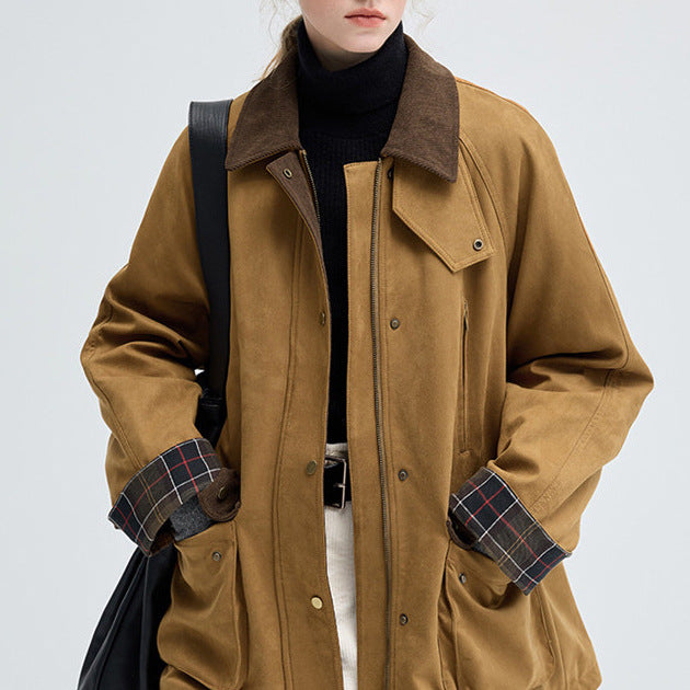 Damen Modische Übergangsjacke aus weichem Material mit Karomuster Echoarchiv