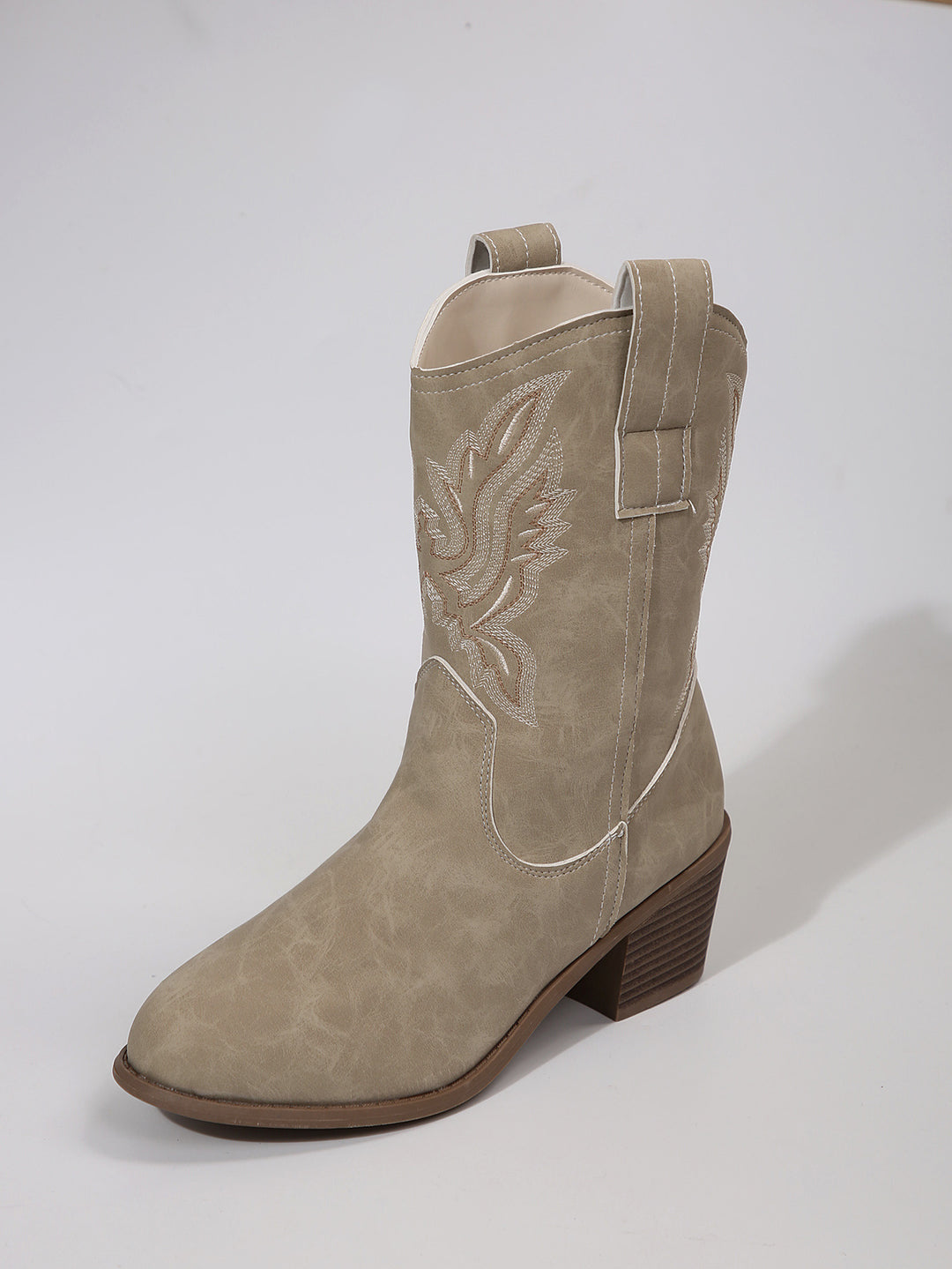 Damen Western-Stiefelette mit besticktem Schaft und mittlerem Blockabsatz Echo Archiv