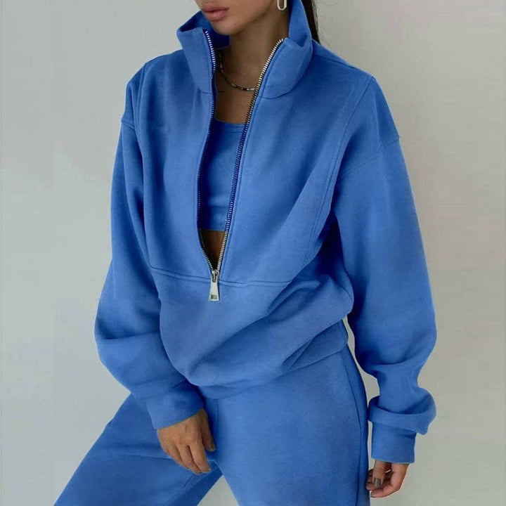Damen nan kurzes Halbzip-Sweatshirt-und-Jogginghose-Set mit Stehkragen, oversized Schnitt und weichem French-Terry Echo Archiv