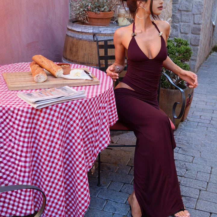 Damen Elegantes Maxikleid mit raffinierten Drapierungen und schickem V-Ausschnitt Echo Archiv