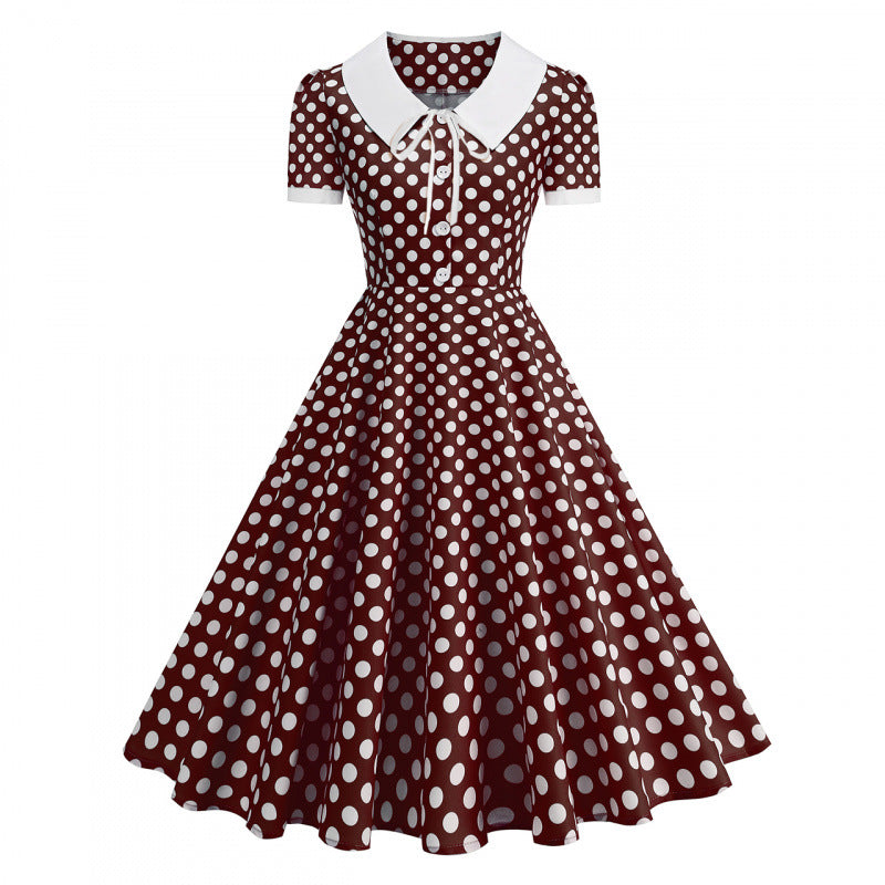 Damen Retro Maxikleid mit Kragen und Punkten Echo Archiv