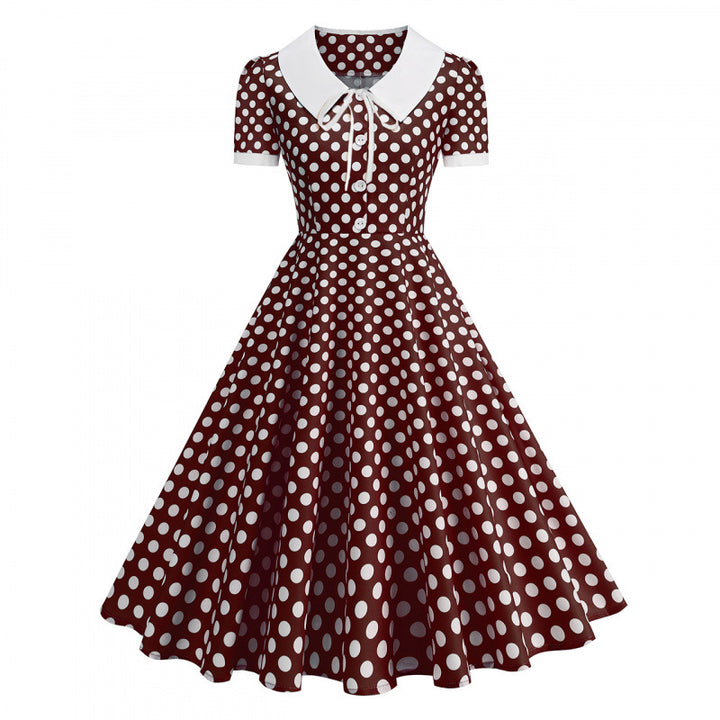 Damen Retro Maxikleid mit Kragen und Punkten Echo Archiv