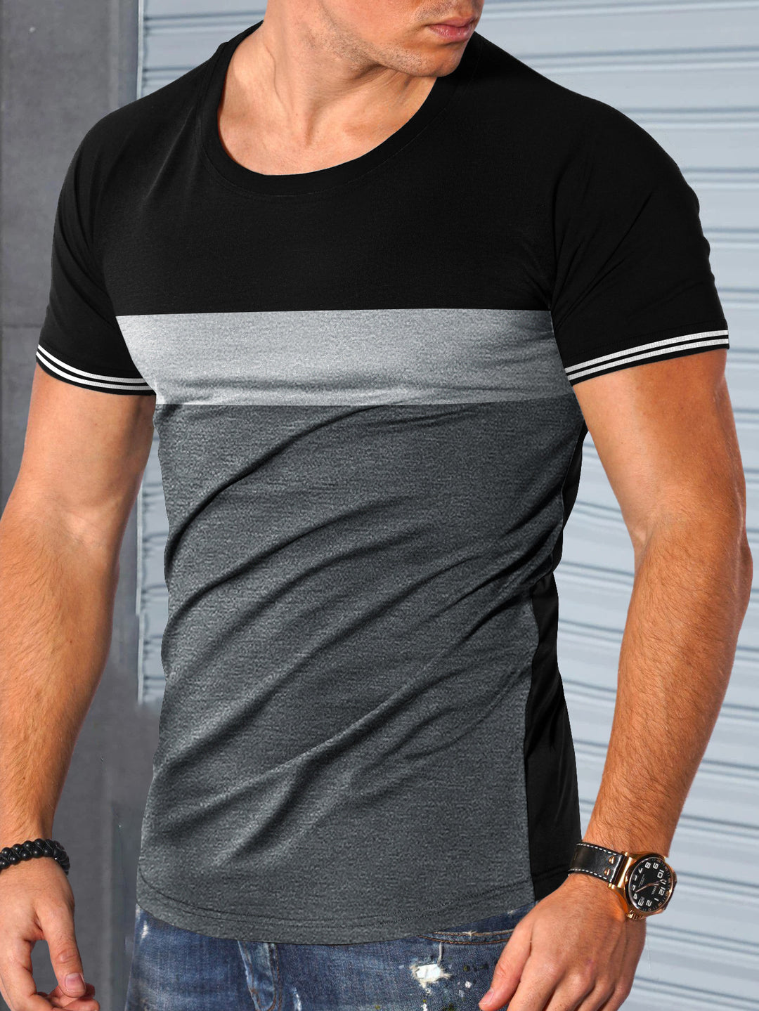 Herren modernes Kurzarm-T-Shirt mit strukturiertem Design und Kontrastdetails Echoarchiv