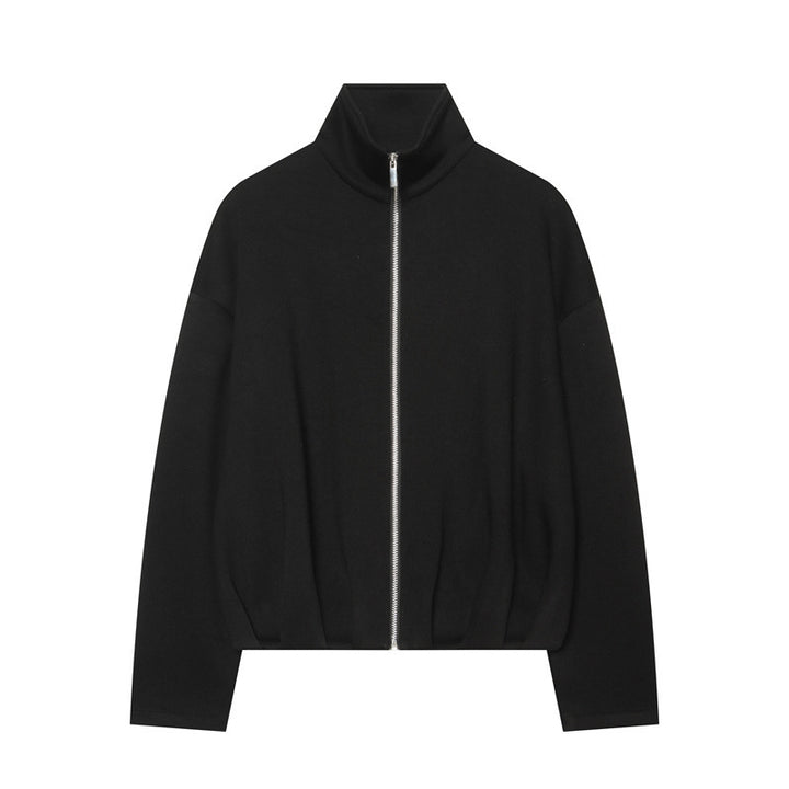 Damen Boxy Cropped Stehkragen‑Strickjacke mit durchgehendem Reißverschluss und überschnittener Schulter Echo Archiv