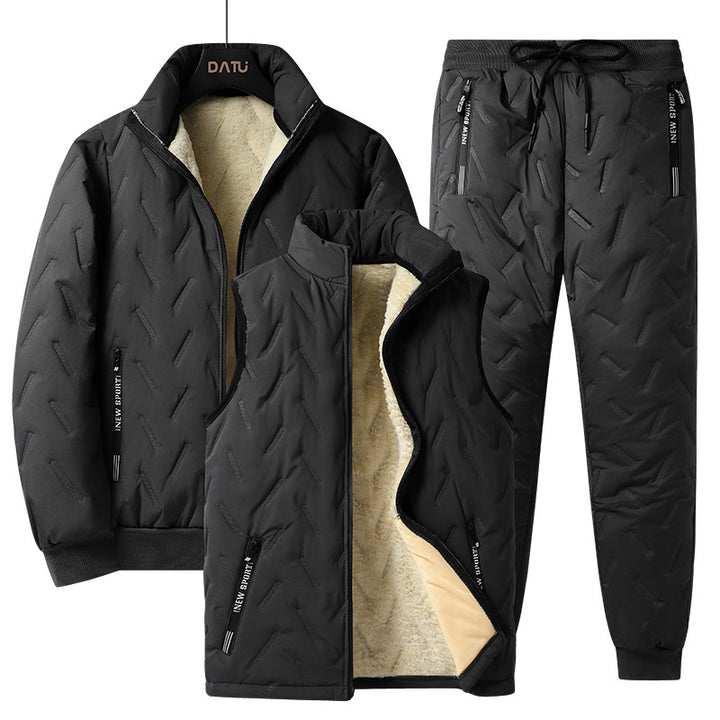 Herren Dreiteiliges gestepptes Winter-Set mit Teddyfutter — Stehkragenjacke, wattierte Weste & Thermohose Echo Archiv