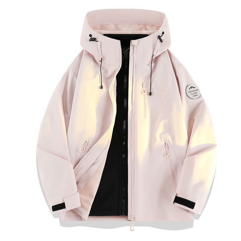 Damen Leichte wasserdichte Kapuzenjacke mit Teddy‑Charm und verdeckten Reißverschlusstaschen Echoarchiv
