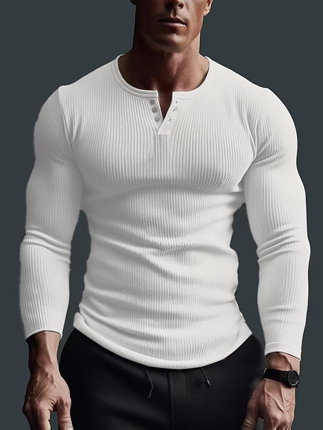 Herren Langarm-Knopfshirt im modernen Rippdesign Echoarchiv