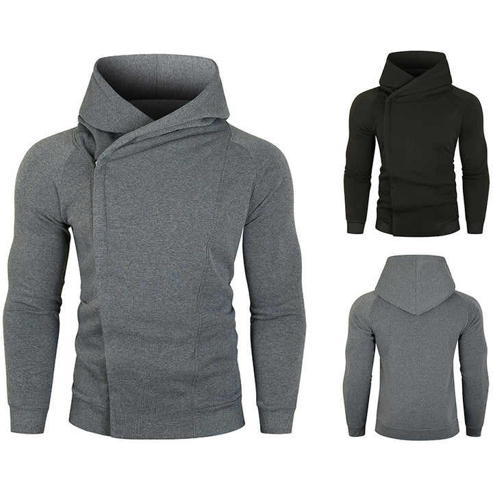 Herren nan asymmetrischer Kapuzenpullover mit Wickelkragen und verdeckter Knopfleiste, schlanke sportive Passform Echo Archiv