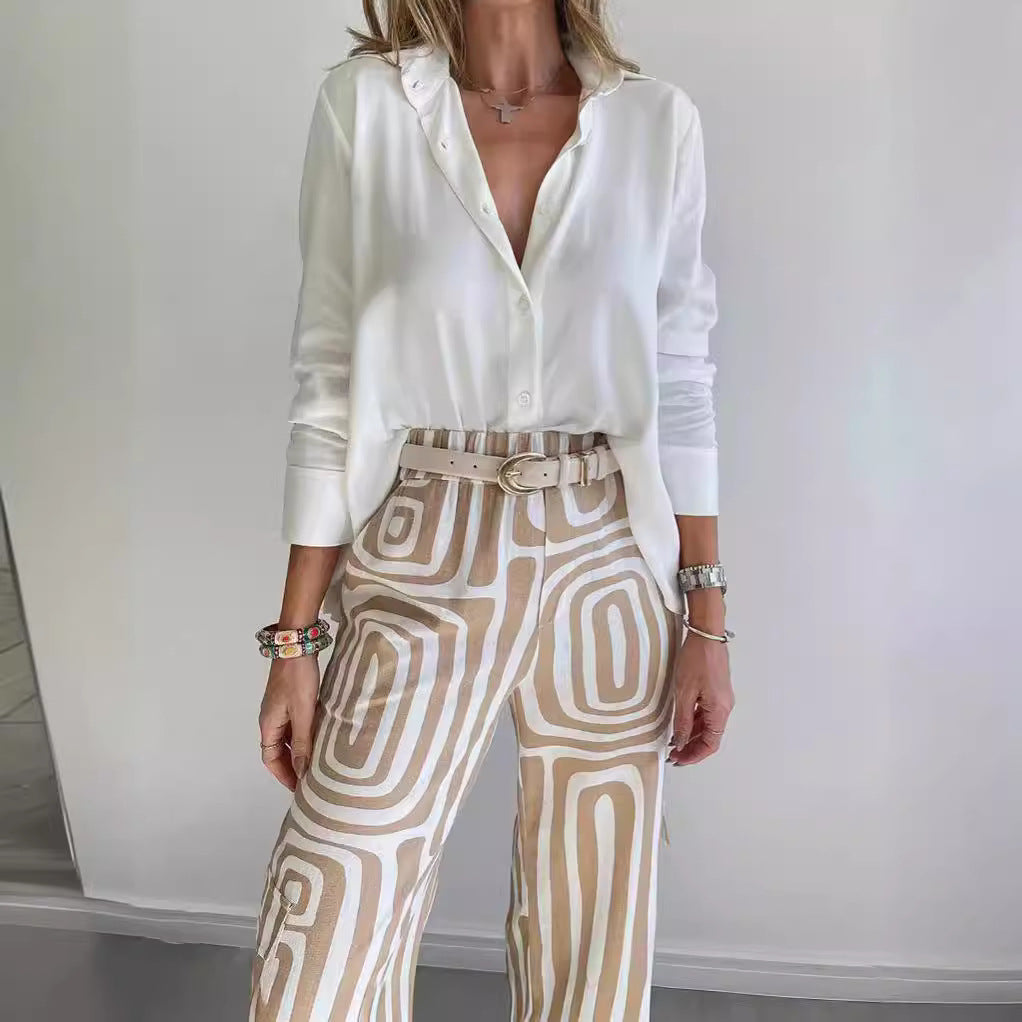 Frauen weite Palazzo-Hose mit grafischem Retro-Print Echoarchiv