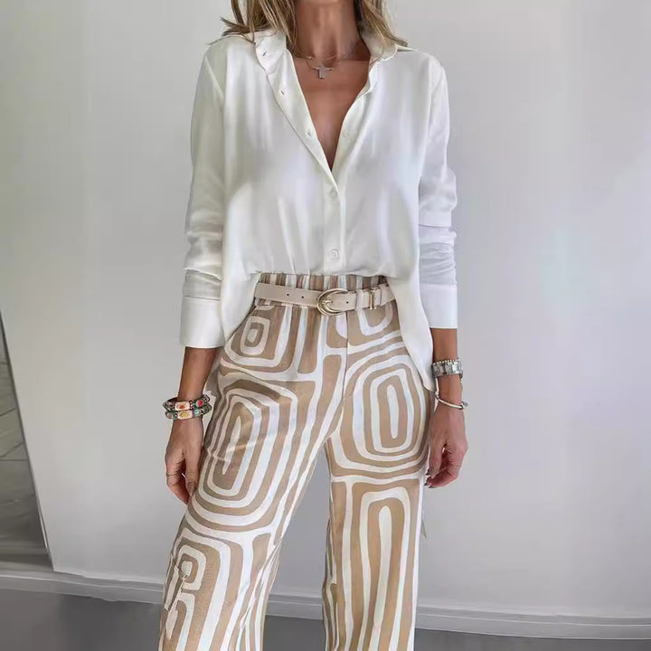 Frauen weite Palazzo-Hose mit grafischem Retro-Print Echoarchiv