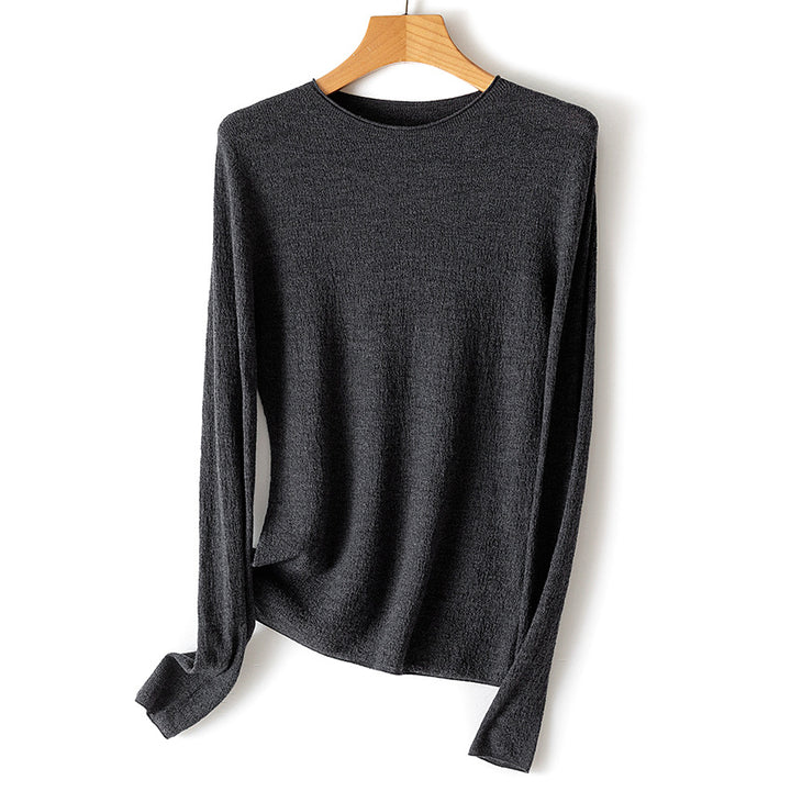 Damen Leichter strukturierter Langarm-Strickpullover mit Rundhals und feiner Crinkle-Optik Echoarchiv