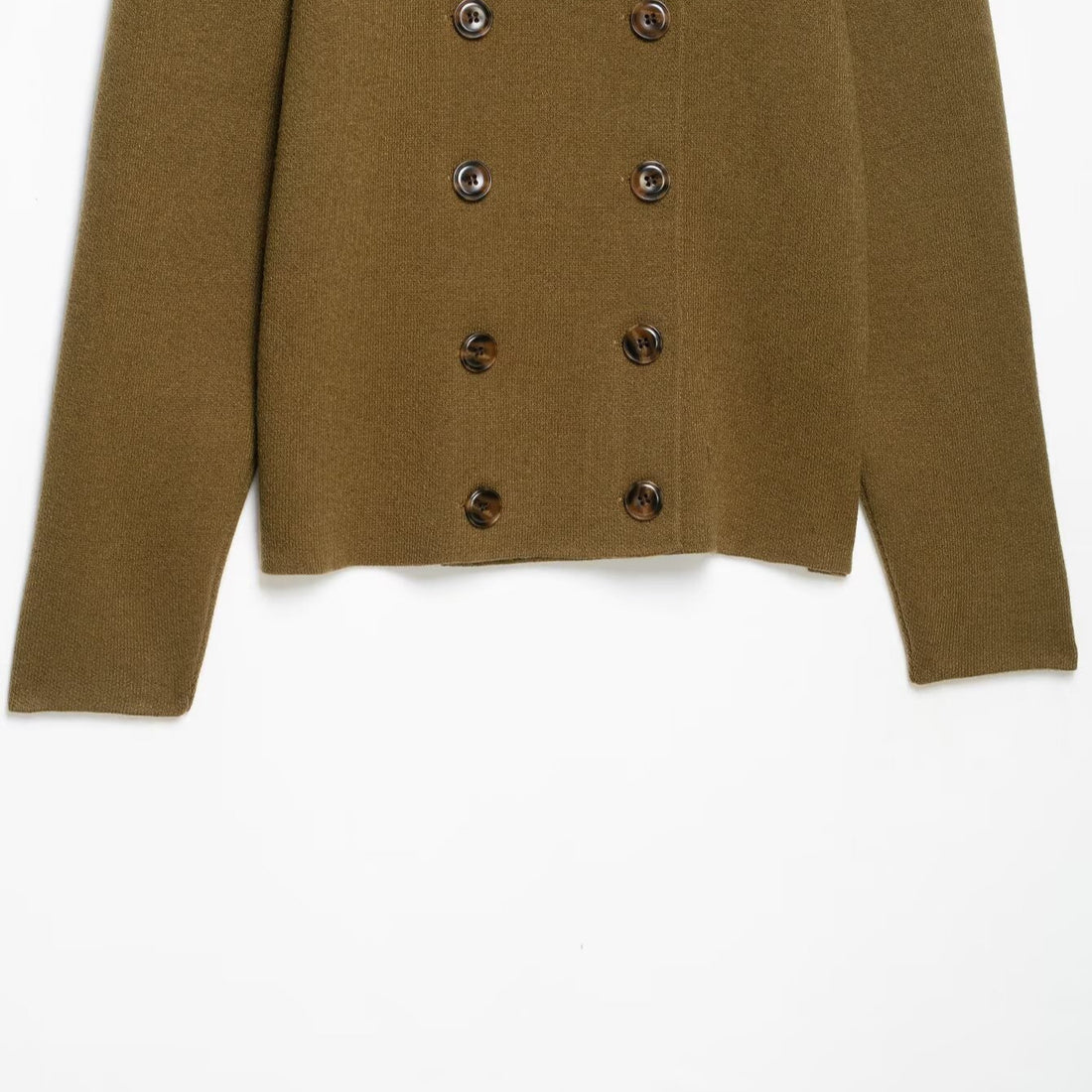 Damen Doppelreihige Cropped Strickjacke mit Stehkragen Echoarchiv