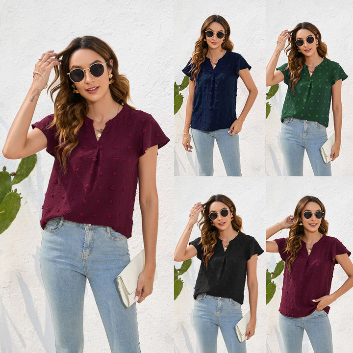 Damen Leichtes Kurzarmblusenshirt mit strukturiertem Material und eleganten Details Echo Archiv