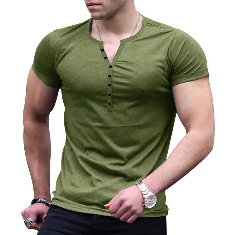 Herren Kurzarm-Henley-T-Shirt mit Knopfleiste und weichem Baumwollmaterial Echoarchiv